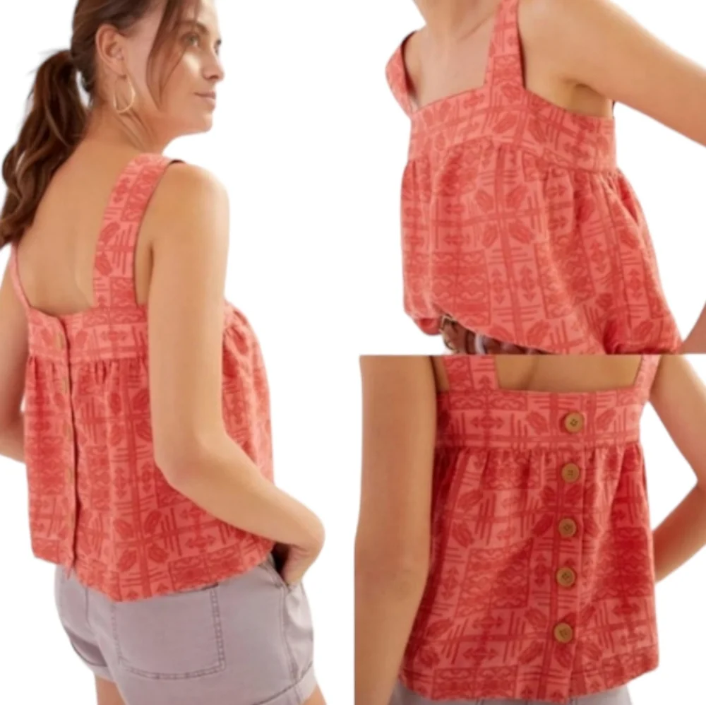 NWT Anthropologie orange embroidered button back tank top Womens XLarge